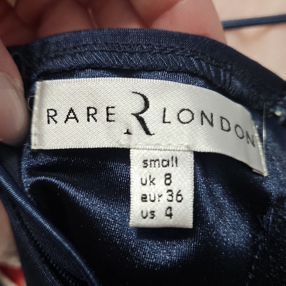 RARE LONDON Lurex Sheen Bodycon Midi Dress Sleeveless In Navy. Size 4 - Picture 2 of 13